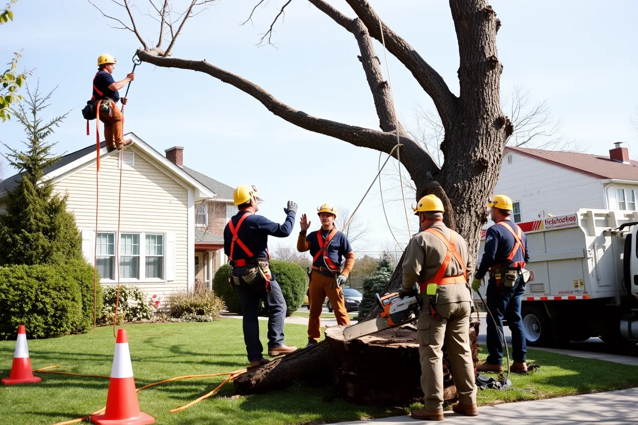 Tree crew drilling hand signals and marked work zones on a job site (Reliable staff for a tree service business: where to look and how to choose)
